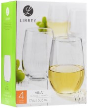 Libby Vina Stemless White Wine Glasses Set of 4 17oz